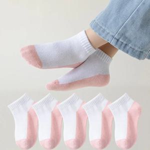 5 쌍 봄 어린이 양말 100% 코튼 키즈 패션 블랙 화이트 핑크 학생 아기 소녀 소년 스포츠 짧은 양말 1-12 년