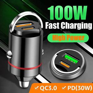 100W USB 차량용 충전기 듀얼 포트 고속 충전 차량용 휴대폰 충전 어댑터 (아이폰, 샤오미, 삼성, C타입 차량 시거잭용)