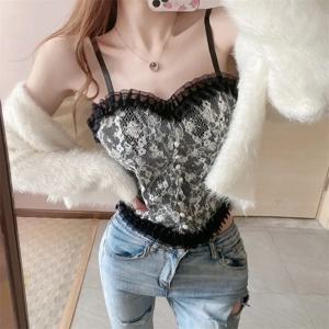 1pc 레이스 섹시한 꽃 캐미솔 아름다운 뒤 포장 솔리드 컬러 핫 캐주얼 슬링 민소매 스위트 탱크 탑