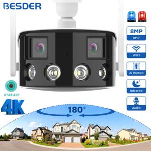 BESDER-8MP 4K 듀얼 렌즈 초광각 180 ° Wifi IP 카메라, 시큐리티 보호 Ai 인간 감지 보안 감시 ICSEE 앱 Cctv 카메라 cctv무선wifi 한국형 security protection 몰래 카메라 캠코더 스마트 홈 미니 스파이 카메라 초소형카메라 몰래카메라 디지털 카메라 cctv카메라 소형카메라 미니카메라 초소형몰래카메라 몰카 위장카메라 4k 미니 카메라 밤의
