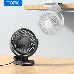 TOPK 미니 휴대용 클립 온 팬, USB 데스크 팬, 3단계 조용한 바람 720 °   개인용 선풍기 회전, 방용 스탠딩 팬