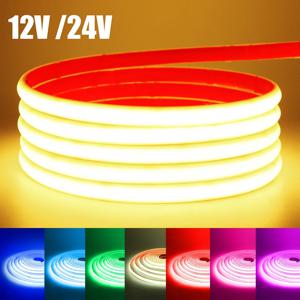 IP68 방수 COB LED 네온 스트립 빛 5m 10m 15m 20m 0.5m 12V 24V 320LED 유연한 테이프 실리콘 튜브 램프 라이너 조명 RA90