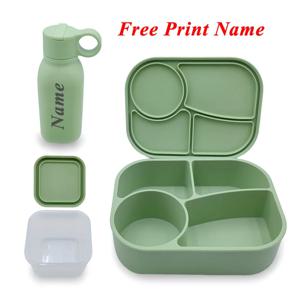 개인화 된 이름 실리콘 점심 도시락 상자 밀짚 물병 세트 캠핑 피크닉 음식 Drinkware 컨테이너 어린이를위한 Sippy 병