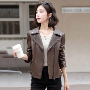 새로운 여성 봄 가을 가죽 자켓 패션 수트 칼라 롱 슬리브 모터사이클 재킷 캐주얼 쇼트 바이커 코트 스플릿 가죽