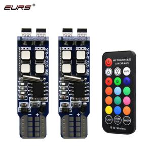 EURS RGB T10 W5W 10 SMD 다채로운 자동차 LED 클리어런스 라이트 마커 램프 위치 조명 원격 제어 12V 자동 분위기 램프