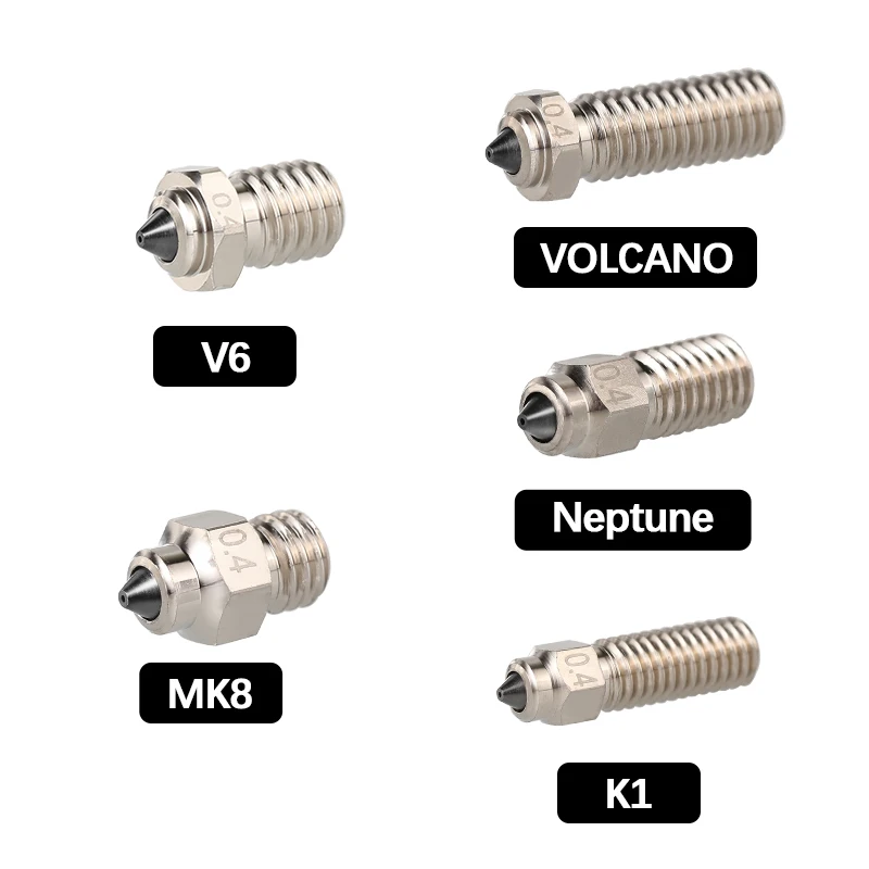 부드러운 DLC HC 노즐 경화 강철 및 구리 내마모성 바이메탈 V6 / Volcano / Mk8 Hotend Neptune4 K1 노즐 3D 프린터