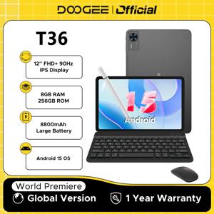 글로벌 버전 DOOGEE T36 안드로이드 15 태블릿, 8 + 256GB, 12 인치 FHD + 90Hz IPS 디스플레이, Unisoc T620 옥타코어, 8800mAh 배터리, Widevine L1