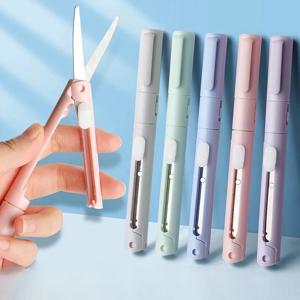 1pc 미니 휴대용 가위 종이 커터 칼 2 1 다기능 포켓 펜 모양 스크랩북 조각 절단 미술 도구