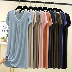 플러스 사이즈 L ~ 6XL 모달 v 넥 sleepdress 여름 여성 느슨한 homewear 드레스 솔리드 컬러 캐주얼 긴 nightdress 컴포트 homewear