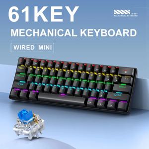 K61 유선 휴대용 기계식 키보드, 팬텀 RGB 다채로운, 게임 등급 응답, 인체 공학적 디자인, 게임용 사무실 사용 가능