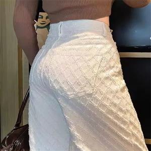 화이트 와이드 레그 청바지 여성 봄 캐주얼 바지 2025 새로운 자수 높은 허리 느슨한 슬리밍 바닥 길이 스트레이트 바지