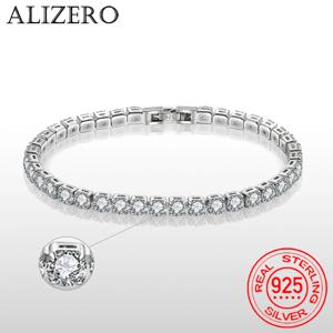 ALIZERO S925 스털링 실버 팔찌 지르코니아 테니스 공 여성 패션 간단한 약혼 웨딩 매력 보석 4mm 16-23cm