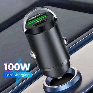 미니 100W PD QC3.0 풀 링 빠른 충전 차량용 충전기 USB 유형 C 차량용 전화 충전기 어댑터 iPhone 15 Xiaomi Samsung Huawei