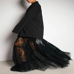 레이스 자카드 Transperant 스커트 여성 여름 새로운 높은 허리 섹시한 캐주얼 롱 스커트 2025 streetwear 패션 블랙 맥시 스커트