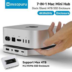 Minisopuru Mac Mini M4 허브 독 스탠드(M.2 SSD 인클로저 포함) 4K60Hz HDMI SD/TF USB C 허브 도킹 스테이션(Mac Mini M4/M4 Pro용)