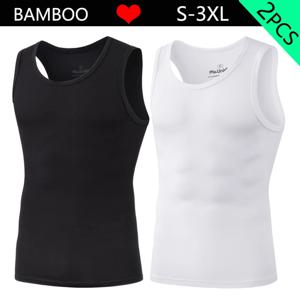 2 개/갑 남성용 탱크 탑 민소매 체육관 티셔츠 남자 조끼 솔리드 컬러 압축 언더 셔츠 남성 탑 고품질 대나무 섬유