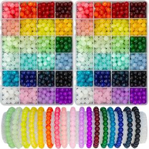 1200PCS 48 구획 보석 만들기위한 유리 구슬, 24 색 8mm 크리스탈 구슬 팔찌 만들기 키트, 2 상자 라운드 구슬 Suita