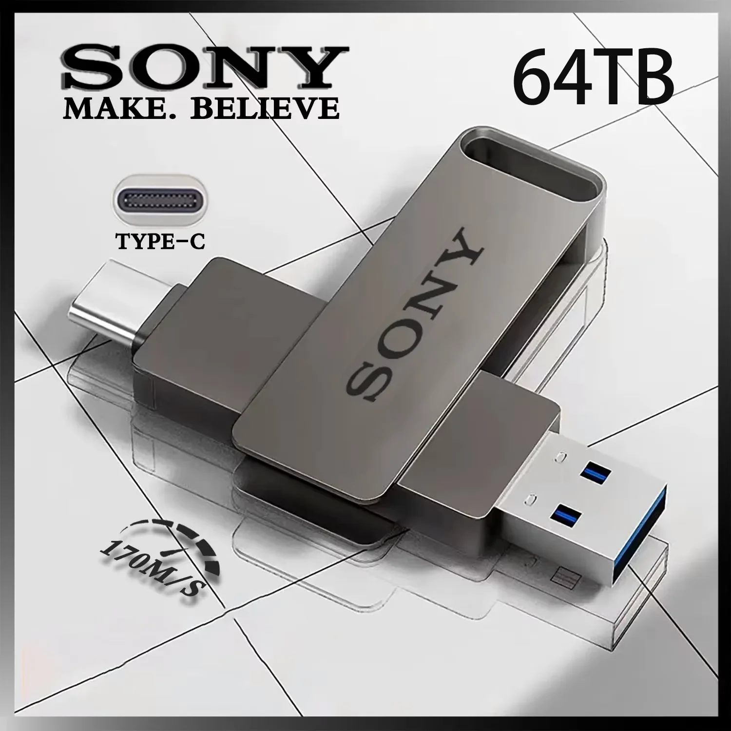 소니 USB 3.0 타입 C USB 플래시 드라이브 OTG 펜 드라이브 1TB 2TB 128GB 4TB 8TB 16TB 32TB 64TB USB 스틱 2 in 1 고속 펜드라이브