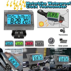 태양열 Motocycle 디지털 시계 날짜 주 온도 LCD 백라이트 디스플레이 오토바이 스탠드가 장착된 방수 온도계