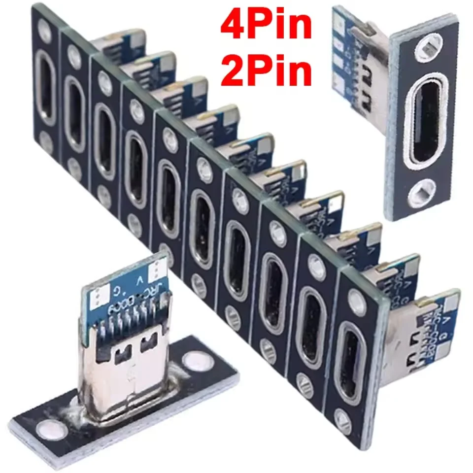 5/20Pcs USB 잭 3.1 Type-C 2Pin 4Pin 암 커넥터 잭 데이터 충전 포트 고정 플레이트가있는 소형 전기 충전베이스