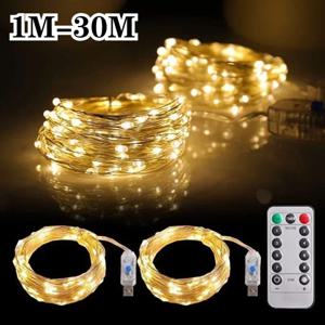USB LED 크리스마스 문자열 빛 5M/10M/20M/30M 원격 제어 8 모드 요정 화환 결혼식 휴일 파티 장식 새해