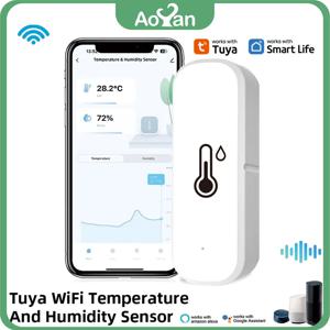 WiFi 스마트 온도 및 습도 센서 배터리 구동 앱 모니터링 스마트 홈 보안 Alexa Google 홈과 함께 작동