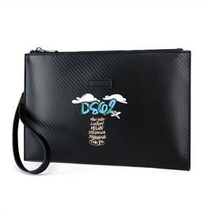DSQ2 로고, 비행기, 도시 이름, 구름, 여행 우아한 프린트 PU 남성용 핸드백 일상 휴대에 적합한 패셔너블하고 실용적인 제품