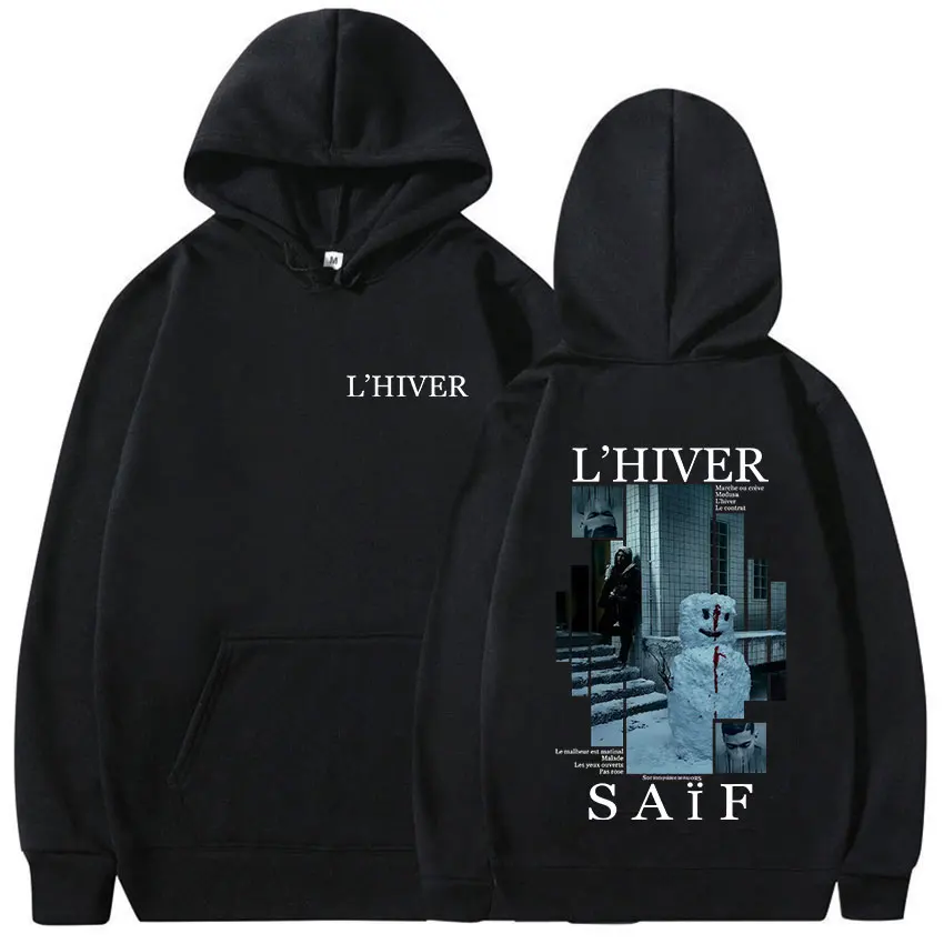 래퍼 L'HIVER Saif 앨범 2025 신상 후디 남성 힙합 플리스 풀오버 스웨트셔츠 레트로 긴팔 오버사이즈 후디 스트리트웨어
