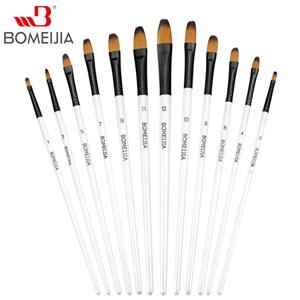 12Pcs 페인트 브러시 세트 수채화 아크릴, 구 아슈, 오일 및 페이스 페인트 용 Filbert Golden 나일론 강모 전문 브러시