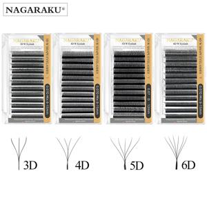 NAGARAKU 3D 4D 5D 6D W 모양 미리 만들어진 팬 자동 꽃 속눈썹 연장 자연 부드러운 빛 전체 밀도