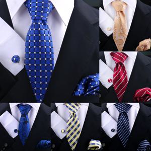 남자 비즈니스 넥타이 세트 클래식 격자 무늬 도트 넥타이 커프스 단추 결혼식을위한 스트라이프 손수건 고품질 공식 Gravata 액세서리