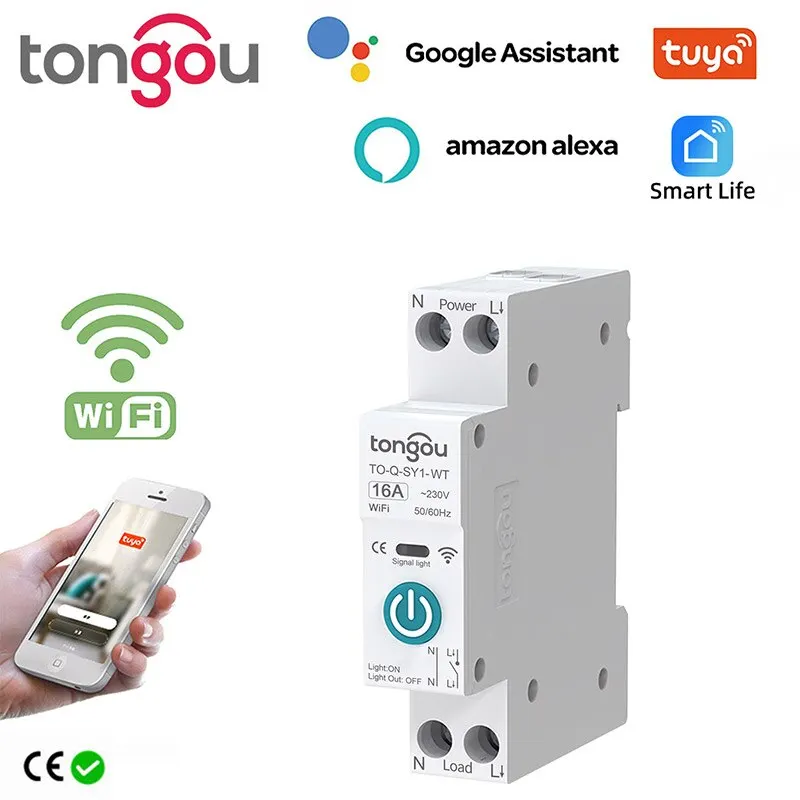 투야 와이파이 스마트 회로 차단기, 스마트 홈 무선 리모컨 와이파이 스위치, 1P 63A DIN 레일, 앱 TONGOU 무료 배송