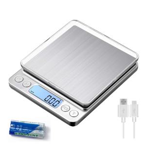 디지털 주방 규모 3000g/0.1g USB 충전 2 트레이 홈 미니 쥬얼리 포켓 규모 LCD 디스플레이 디지털 음식 저울