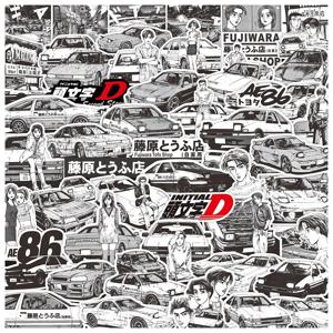 75pcs 애니메이션 이니셜 D 낙서 스티커 블랙 화이트 데칼 DIY 스케이트 보드 노트북 자동차 멋진 방수 스티커 키즈 클래식 완구