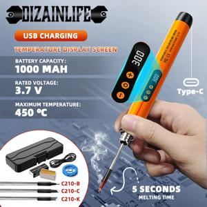1000mAh USB LED 디지털 전기 납땜 인두 키트 미니 무선 조절 가능한 온도 300-450 ℃   스마트 용접 납땜 도구