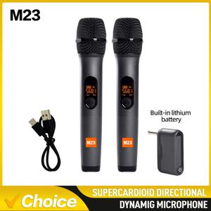 M23 UHF 2 채널 무선 마이크 시스템(충전식 수신기 포함) 가라오케 교회 파티 DJ용 무선 핸드헬드 마이크