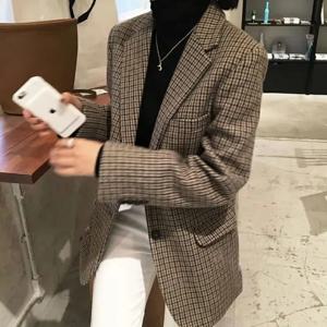 레트로 격자 무늬 양모 정장 재킷 여성 의류 2024 봄 가을 대형 블레이저 여성 지방 Mm 슬림 격자 무늬 정장 코트에 새로운