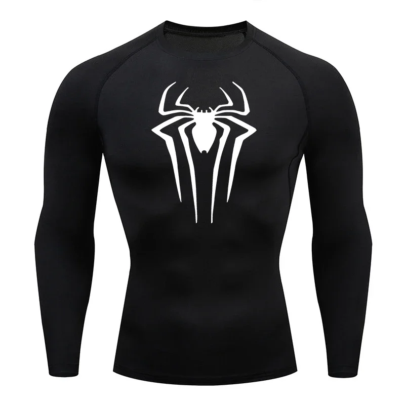 스파이더 프린트 남성용 긴 소매 압축 셔츠 체육관 운동 러쉬 가드 언더 셔츠 Baselayers Athletic Quick Dry Tees Tops