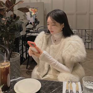 이스트 게이트 가을 겨울 신상 레트로 스위트 퍼 베스트 스플라이싱 헤비웨이트 폭스 퍼 코트 여성 루즈핏 한국 스타일 출퇴근룩