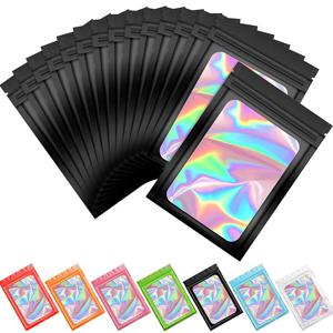 50Pcs 두꺼운 냄새 증거 Mylar 가방 홀로그램 레이저 컬러 플라스틱 포장 주머니 보석 소매 저장 주머니 선물 지퍼 잠금 가방