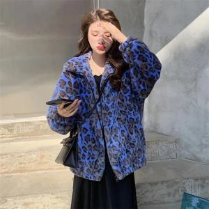 여성용 레트로 홍콩 스타일 레오파드 프린트 양털 플러시 코트, 짧은 모피, 한국 버전, 느슨한 두꺼운 모피 코트, 가을 및 겨울