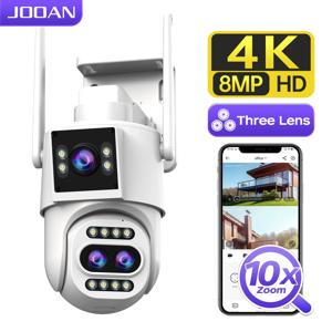 JOOAN 4K 8MP WiFi 감시 카메라 야외 3렌즈 듀얼 스크린 광학 줌 PTZ IP 카메라 자동 추적 CCTV 보안 카메라