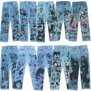 Y2k Anime Baggy Denim Trend 손으로 그린 ​​인쇄 패턴 새로운 남성 여성 바지 힙합 레트로 하라주쿠 streetwear 남여 캐주얼 청바지