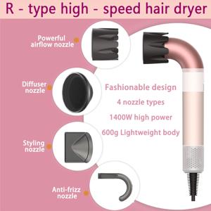 헤어드라이어, 1400W 고출력, 속건성, 경량 바디, 저소음, 다양한 유형의 에어노즐이 함께 제공됩니다.