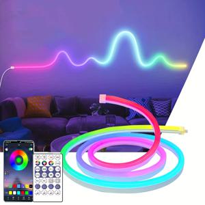 스마트 RGBIC USB 네온 LED 스트립 조명, 1M-10M, APP 제어 음악 동기화 홈 파티 장식을위한 방수 동적 효과 네온 로프