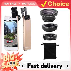 iPhone 용 3 in1 Fisheye 광각 마이크로 카메라 렌즈 Xiaomi Redmi 3IN1 줌 피쉬 아이 렌즈 (전화 클립이있는 스마트 폰 렌즈)