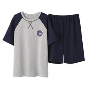 남성 잠옷 세트 코튼 반팔 반바지 캐주얼 스트라이프 Nightwear Loungewear 투피스 세트 플러스 사이즈 여름 남성 잠옷
