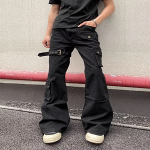 2025 Ropa Y2K 스타일 블랙 슬림 플레어 카고 남성용 새 청바지 바지 디자이너 의류 Dark Street Women Luxury Long Trousers