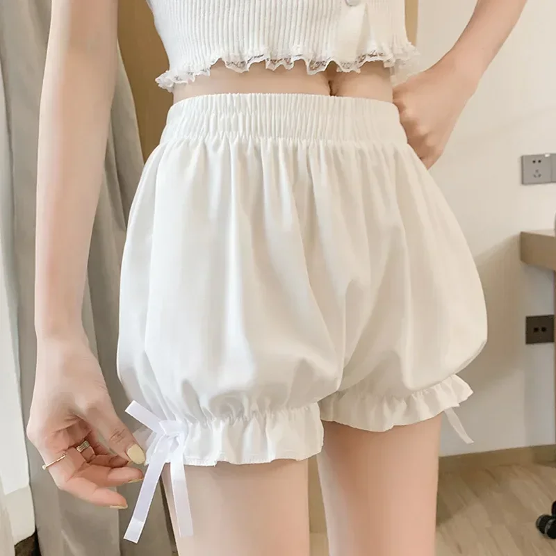 여성 짧은 팬티 모조 실크 프릴 블루머 안티 노출 안전 바지 로리타 새틴 속바지 반바지 드레스 Pettipant 2025