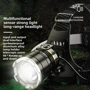 LED 초강력 헤드라이트 감지 줌 충전 헤드 손전등 고출력 헤드라이트 1000M 헤드라이트 사용 2*18650 낚시